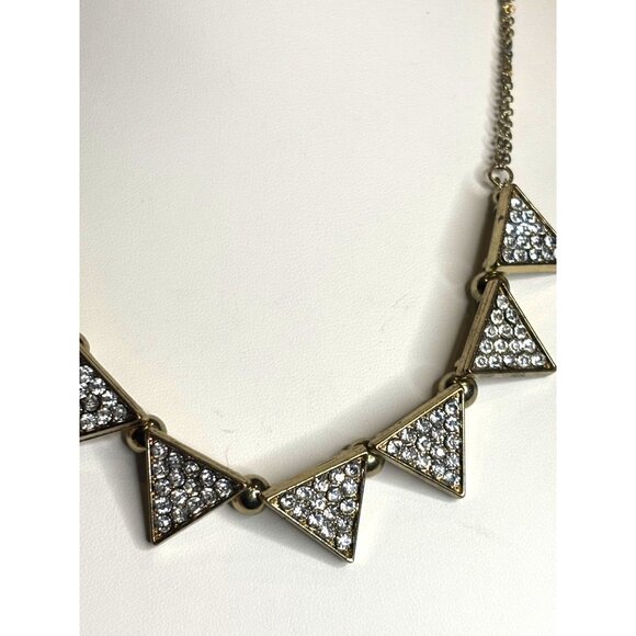 Gold-Tone Triangle Statement Necklace With Rhinestone Accents & Chain Clasp Clos - Picture 2 of 9